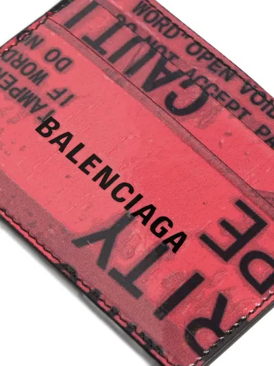 Balenciaga Logo-motif Leather Card Holder In Red