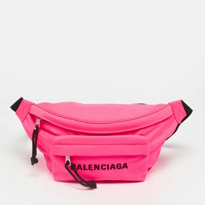 Pre-owned Balenciaga Logo Neon Pink Nylon Belt Bag