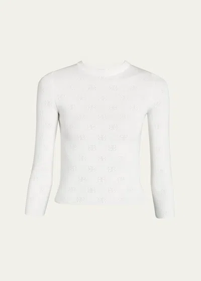 Balenciaga Logo Open-knit Cropped Sweater In Bianco