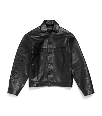 Balenciaga Logo Oversized Leather Jacket In Black