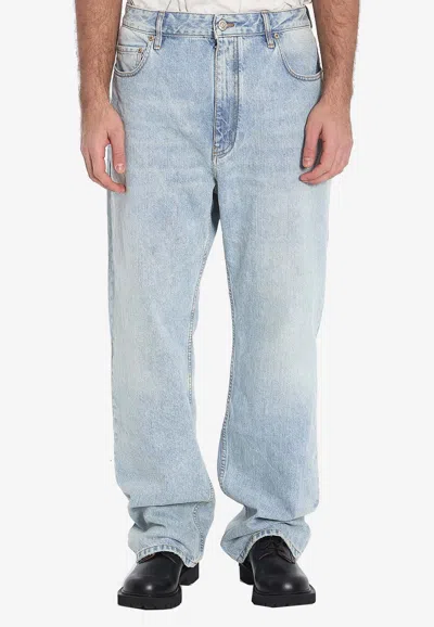 Balenciaga Logo Patch Baggy Jeans In Blue