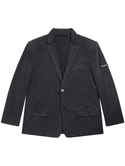 Balenciaga Logo-patch Single-breasted Blazer In Black