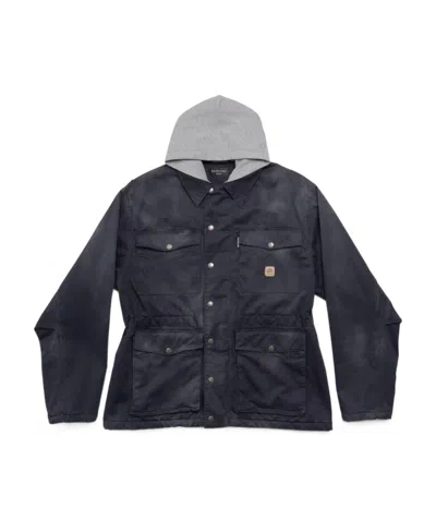 Balenciaga Logo-patch Classic-hood Parka In Black