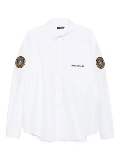 Balenciaga Logo-patch Cotton Shirt In White