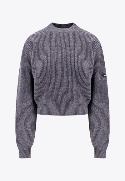 Balenciaga Logo Patch Cropped Wool Sweater In Black