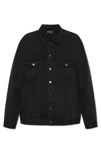 Balenciaga Logo Patch Denim Jacket In Black