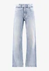 Balenciaga Logo Patch Distressed Jeans In Blue