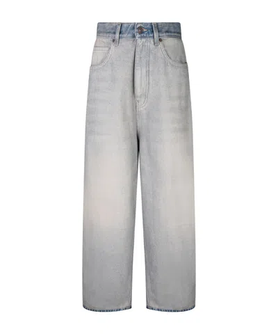 Balenciaga Logo-patch Faded Tapered Jeans In Gray