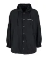Balenciaga Hooded Raincoat With Drawstring And Pockets In Black