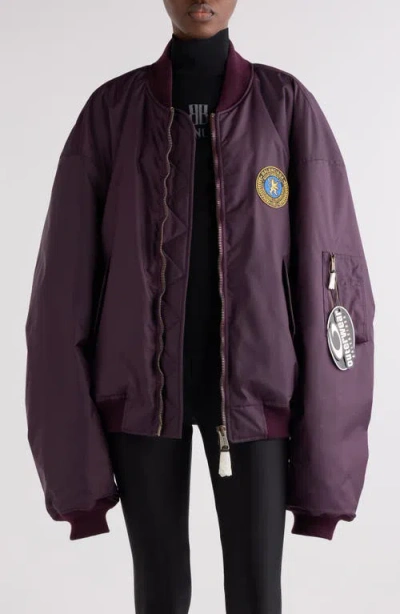 Balenciaga Logo Patch Oversize Nylon Bomber Jacket In Purple