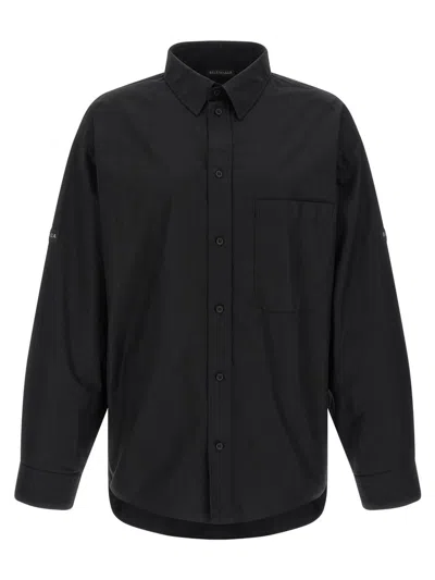 Balenciaga Shirt Featuring Logo Patch Button Collar In Black