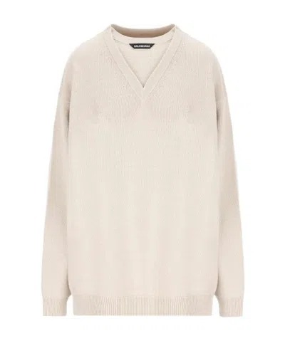 Balenciaga Logo-patch Wool Jumper In Nude