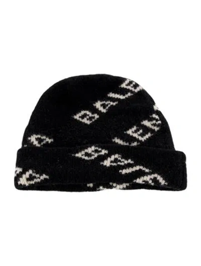 Pre-owned Balenciaga Logo Patterned Beanie In Black