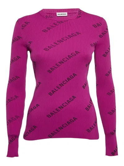Pre-owned Balenciaga Logo-patterned Ribbed Sweater