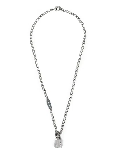 Balenciaga Logo-pendant Chain Necklace In Metallic