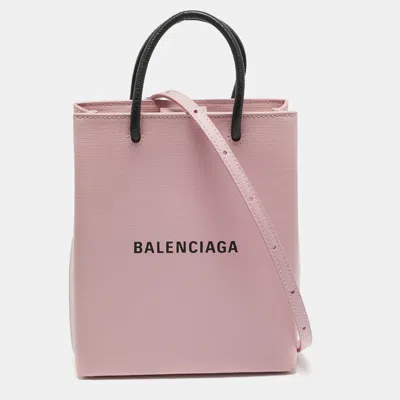 Pre-owned Balenciaga Logo Pink/black Leather Shopper Tote