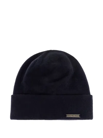 Balenciaga Logo-plaque Beanie In Blue