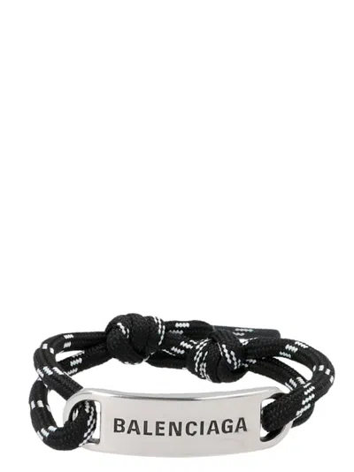 Balenciaga Logo Plaque Bracelet Jewelry White/black