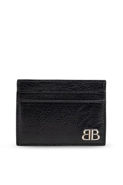 Balenciaga Monaco Logo-plaque Leather Cardholder In Black