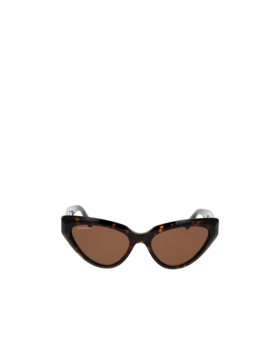 Balenciaga Logo-plaque Cat-eye Sunglasses In Brown