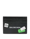 Balenciaga Men Arena Leather Sticker Card Holder In Blue