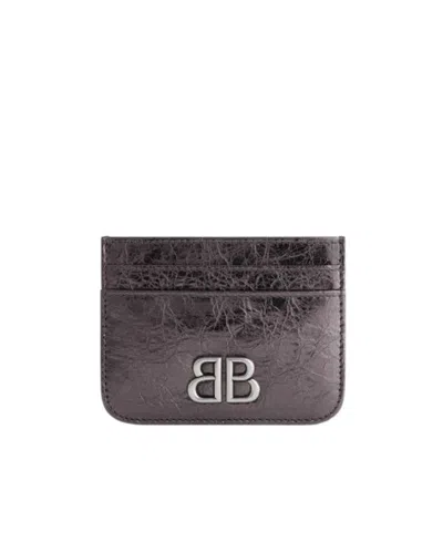Balenciaga Women's Monaco Card Holder Metallized In Dark Grey In Gray