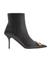 Balenciaga Black Leather Square Knife Ankle Boots In Black