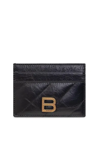 Balenciaga Logo Plaque Quilted Cardholder In Black