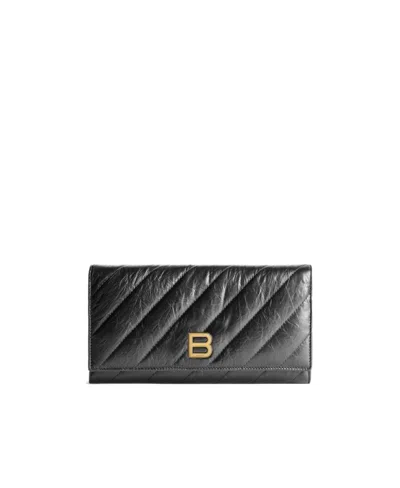 Balenciaga Logo-plaque Quilted Wallet In Black