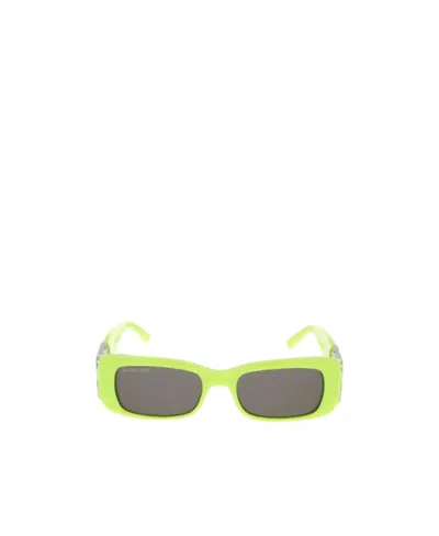 Balenciaga Logo-plaque Rectangle-frame Sunglasses In Lime Green