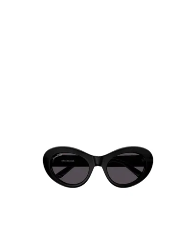 Balenciaga Logo-plaque Round-frame Sunglasses In Black