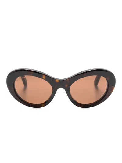 Balenciaga Logo-plaque Round-frame Sunglasses In Brown