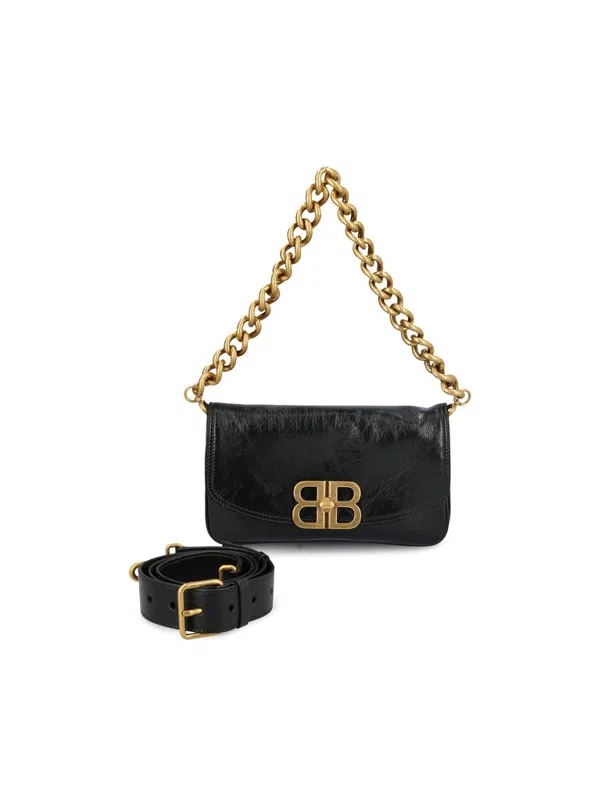 Balenciaga logo-plaque leather shoulder bag - Black