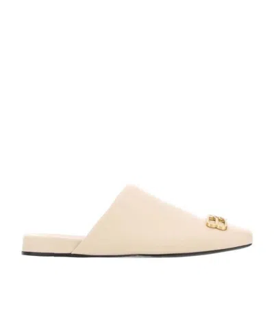Balenciaga Logo Plaque Slip-on Flats In Nude