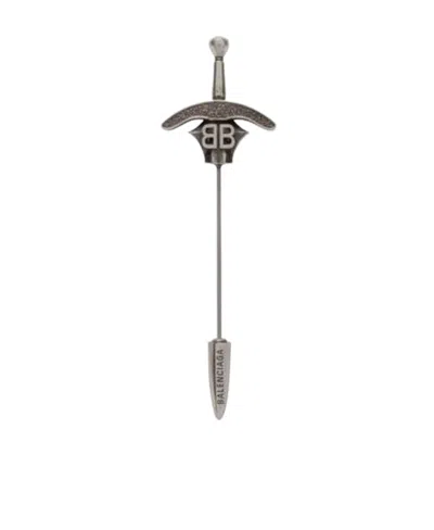 Balenciaga Logo-plaque Sword Brooch In Bronze