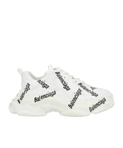 Balenciaga Logo Platform Sneakers In White