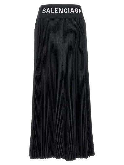 Balenciaga Logo Pleated Skirt Skirts In Black