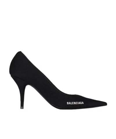 Balenciaga Logo Pointed High Heels In Black