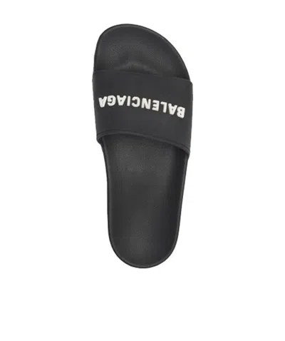 Balenciaga Logo Rubber Slide Sandals In Black