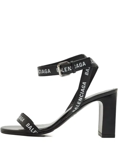 Pre-owned Balenciaga Logo-print Ankle-strap Sandals In Black