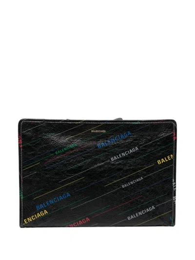 Pre-owned Balenciaga Logo-print Bazar Pouch In Black