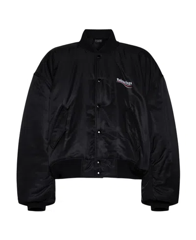 Balenciaga Varsity Bomber Jacket In Black