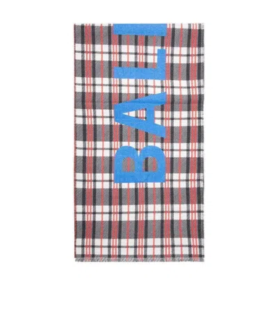 Balenciaga Logo Print Check Scarf In Gray