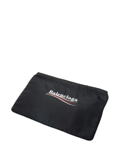 Pre-owned Balenciaga Logo-print Clutch Bag In Black