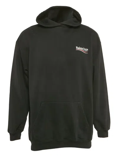 Pre-owned Balenciaga Logo-print Cotton Hoodie In Black