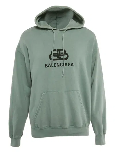 Pre-owned Balenciaga Logo-print Cotton Hoodie In Blue