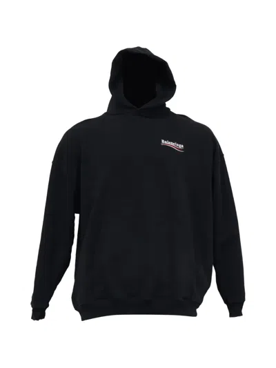 Pre-owned Balenciaga Logo-print Cotton Hoodie In Black