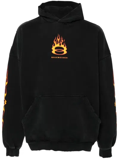 Balenciaga Logo-print Cotton Hoodie In Black