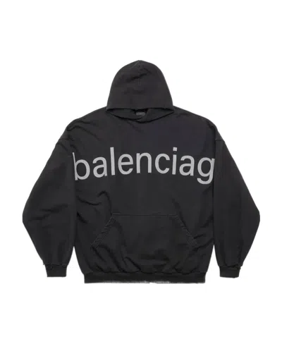 Balenciaga Logo-print Cotton Hoodie In Washed Black Balgrey