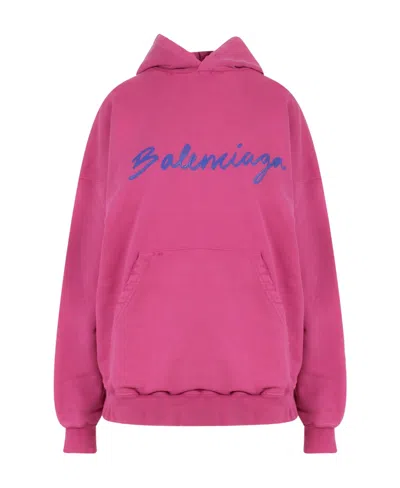 Balenciaga Logo-print Cotton Hoodie In Purple